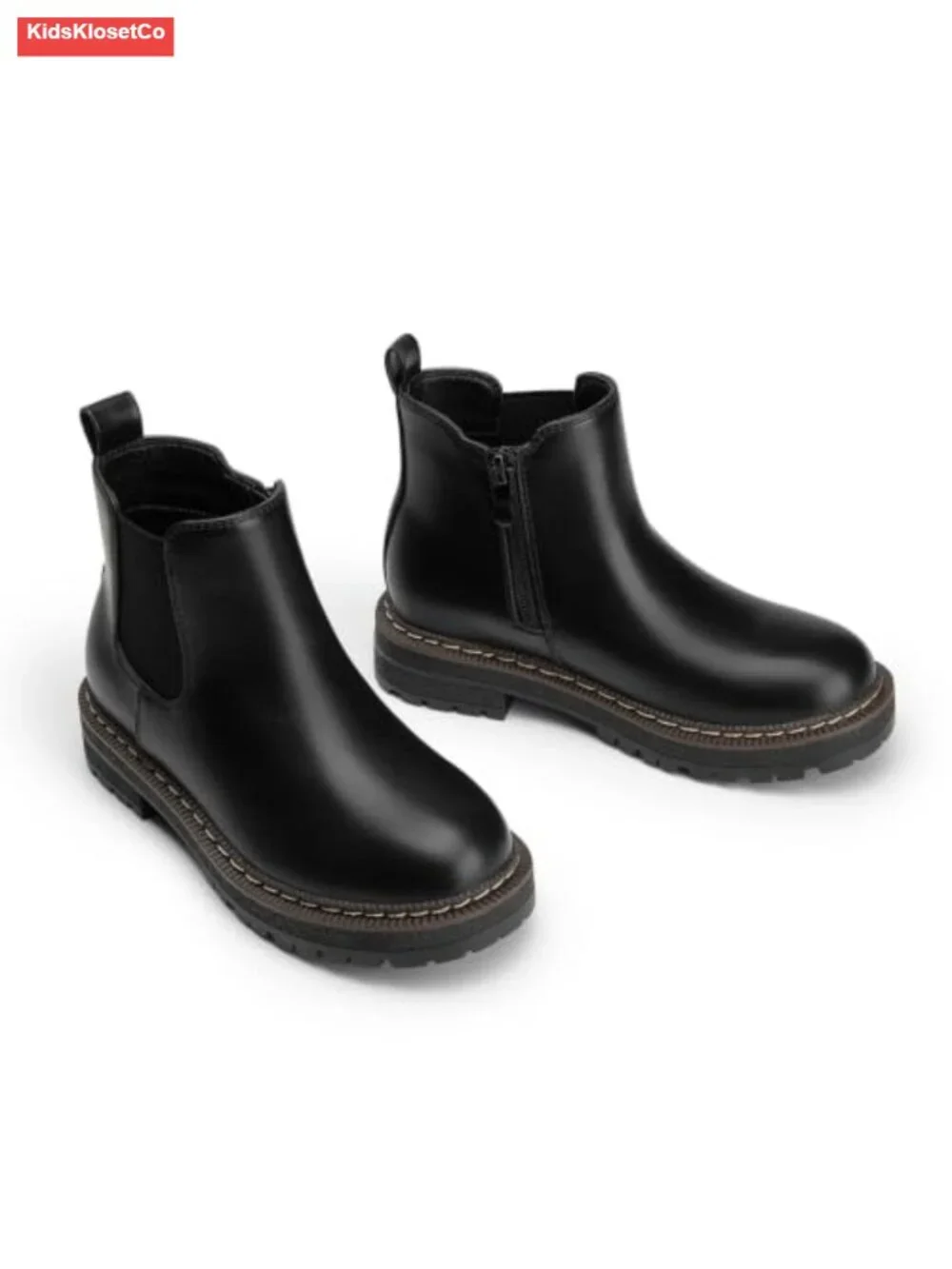 Girls Ankle Boots Kids Slip On Lug Sole Chelsea Booties with Zipper